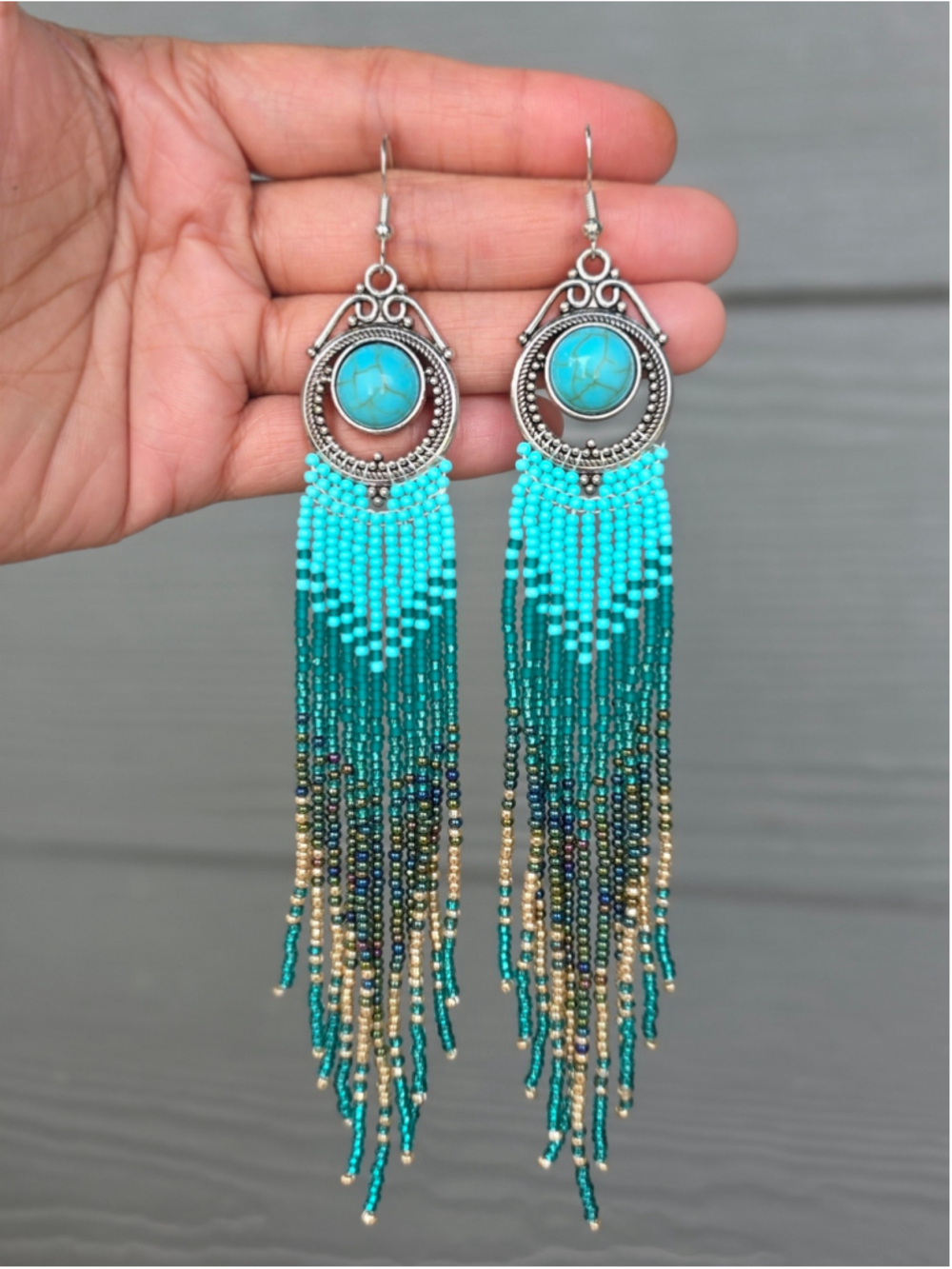 Handmade Zuri Southwestern Boho Fringe Beaded Earrings